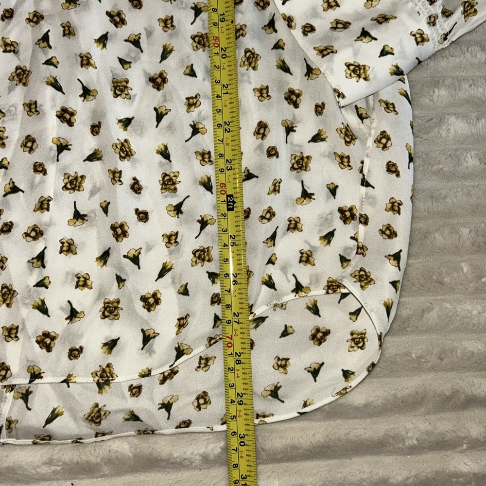 Elie Tahari Blouse‎ Medium Beige  Floral Long Sleeve Silk Shirt Blouse - Picture 3 of 8
